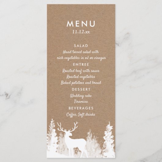 Menu du Mariage de Noël des cerfs en papier Kraft (Devant)