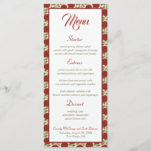 Menu du Mariage de Rose rouge victorienne romantiq