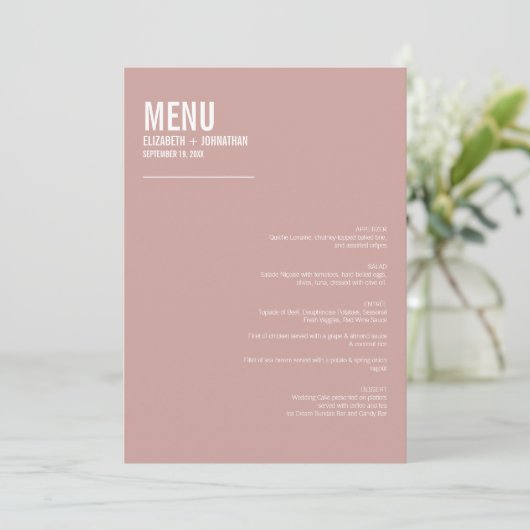 Menu du Mariage de typographie Rose Boho Dusty sim (Debout devant)