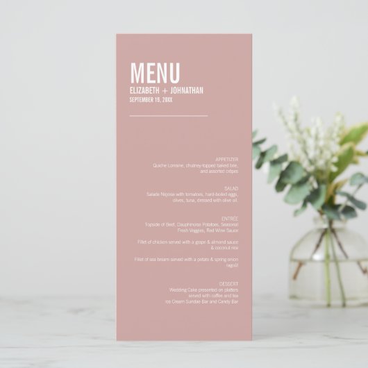 Menu du Mariage de typographie Rose Boho Dusty sim (Debout devant)