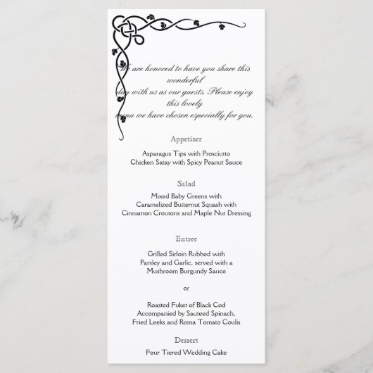 Menu du Mariage de vin Black Celtic Knot Corner (Devant)