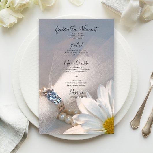 Menu du Mariage d'élégance de marguerite blanche