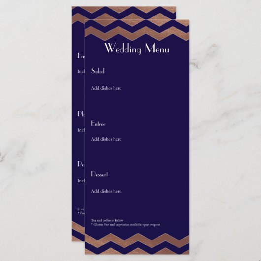 Menu du Mariage d'or Rose chic bilingue (Devant / Derrière)