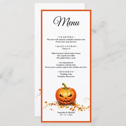 Menu du Mariage du Citrouille Mariage Halloween (Devant / Derrière)