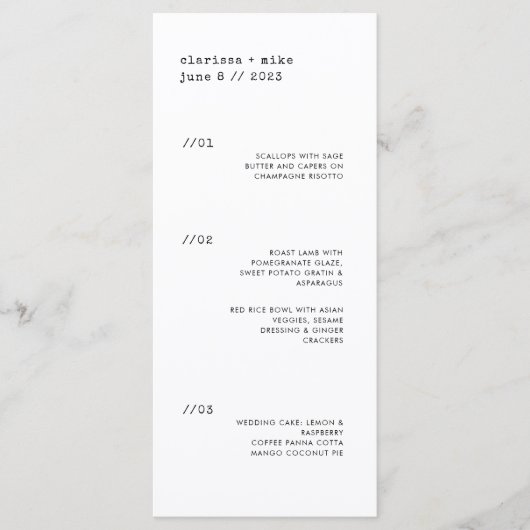 Menu du Mariage du dîner vertical ultra-minimalist (Devant)