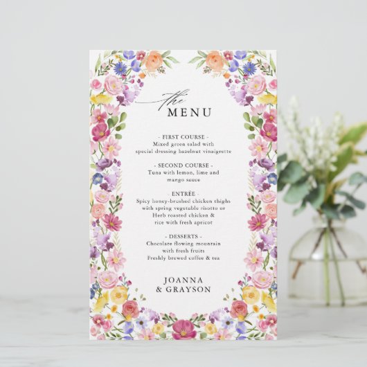 Menu du Mariage du Fleur sauvage de printemps colo (Debout devant)