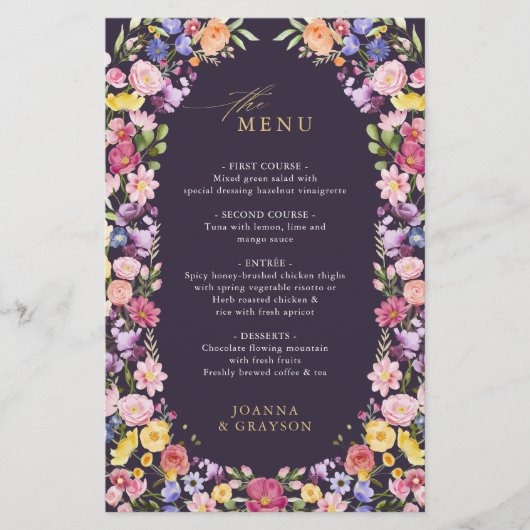 Menu du Mariage du Fleur sauvage de printemps colo (Devant)
