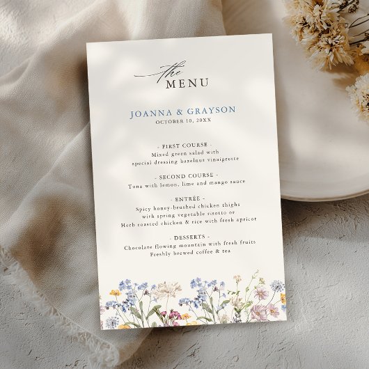 Menu du Mariage du Fleur sauvage de printemps colo