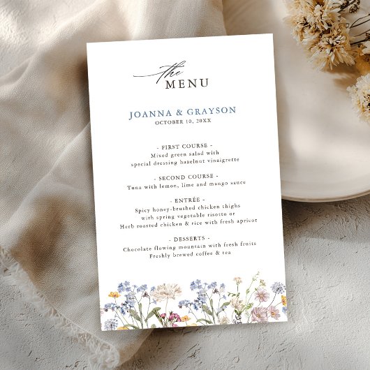 Menu du Mariage du Fleur sauvage de printemps colo