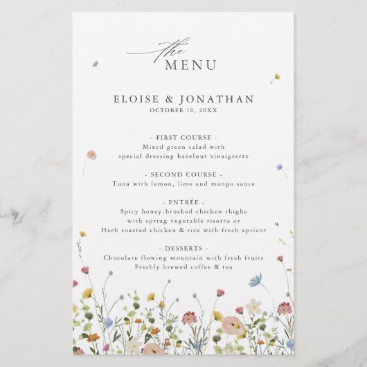 Menu du Mariage du Fleur sauvage de printemps colo (Devant)