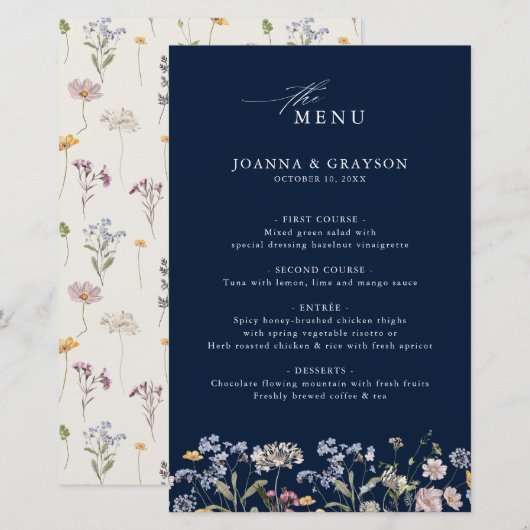 Menu du Mariage du Fleur sauvage de printemps de l (Devant / Derrière)