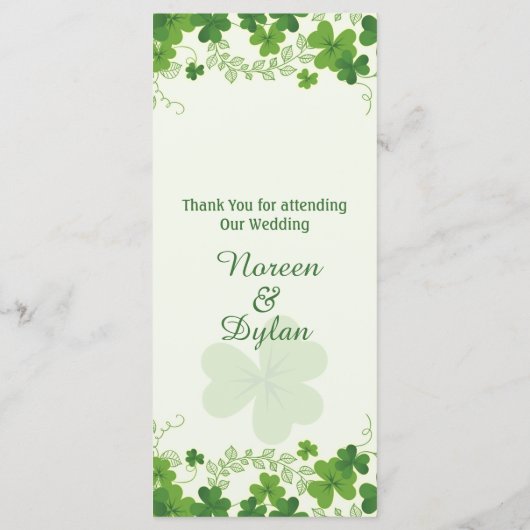 Menu du Mariage feuille shamrock irlandais (trèfle (Dos)