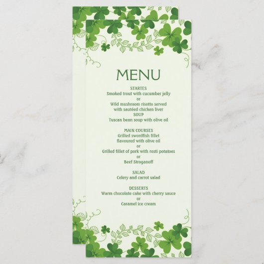 Menu du Mariage feuille shamrock irlandais (trèfle (Devant / Derrière)