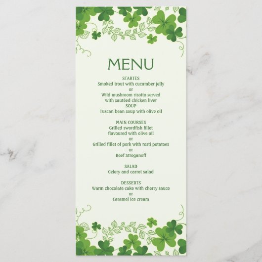 Menu du Mariage feuille shamrock irlandais (trèfle (Devant)