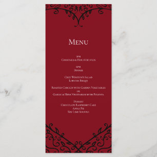 Menu du Mariage gothique du Coeur rouge et noir