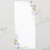 Menu du Mariage Lilac Purple Floral (Dos)