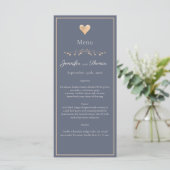 Menu du Mariage moderne minimal Marine Blue Heart (Debout devant)
