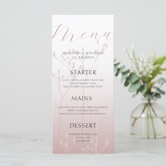 Menu du Mariage or Rose moderne simple  (Debout devant)