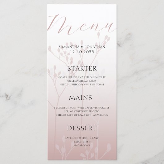 Menu du Mariage or Rose moderne simple (Devant)