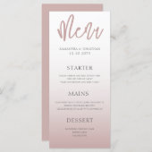 Menu du Mariage or Rose moderne simple (Devant / Derrière)