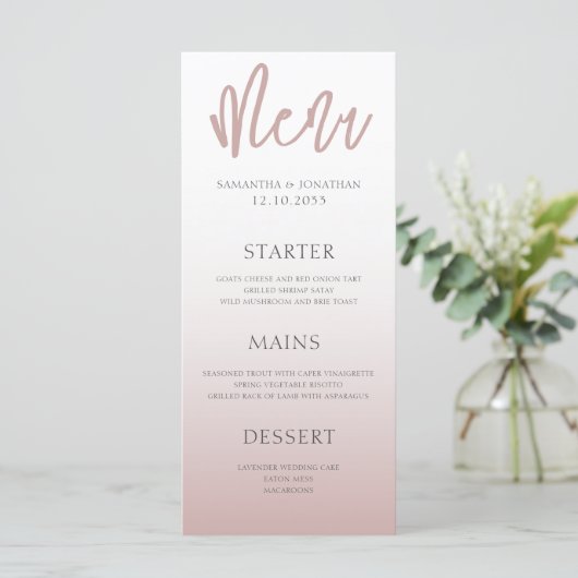 Menu du Mariage or Rose moderne simple (Debout devant)