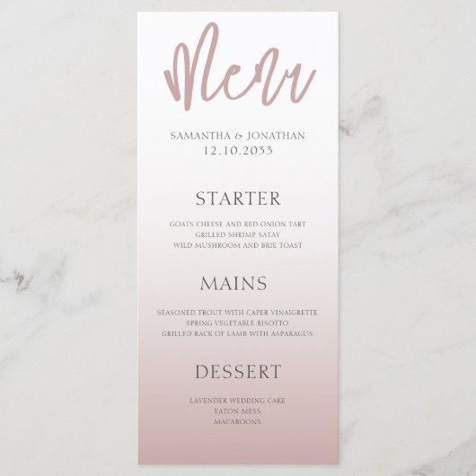 Menu du Mariage or Rose moderne simple (Devant)