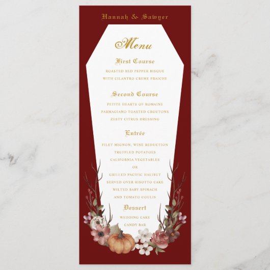 Menu du mariage pour vampire d'Halloween (Devant)