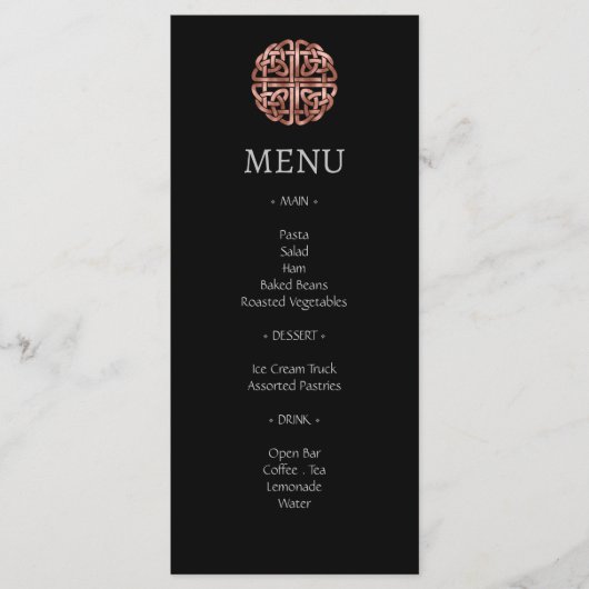Menu du Mariage Rose noir Gold Dara Celtic Knot (Devant)