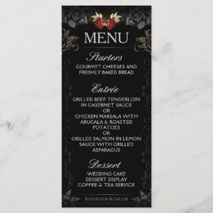 Menu du Mariage Rose noir Halloween Elegante