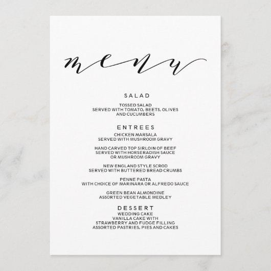 Menu du Mariage Simple Romance Calligraphy (Devant)