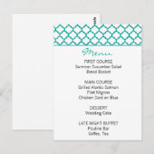 Menu du Mariage Turquoise Motif marocain (Devant / Derrière)