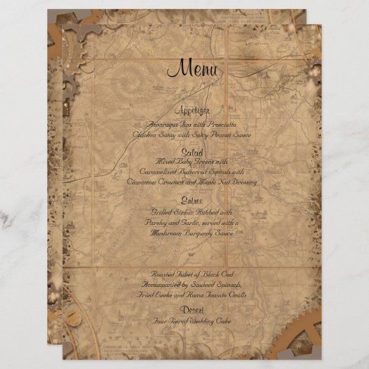 Menu du Mariage vintage Steampunk Bride (Devant / Derrière)