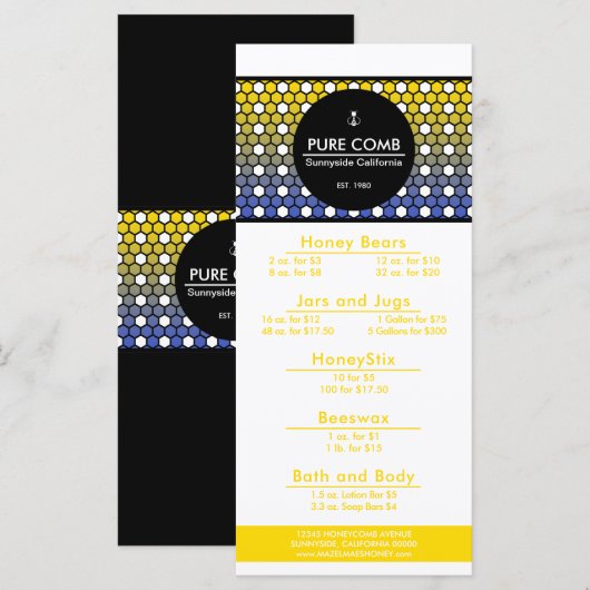 Menu du miel de la ruche Hexa (Devant / Derrière)