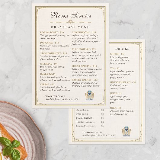 Menu du petit-déjeuner en room service de la chamb