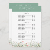 Menu du prix du champ fleur sauvage (Devant / Derrière)