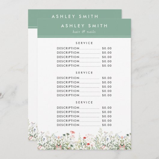 Menu du prix du champ fleur sauvage (Devant / Derrière)