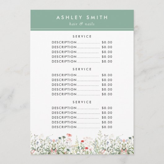 Menu du prix du champ fleur sauvage (Devant)