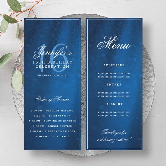 Menu du programme d'anniversaire 16 ans Elegant Na