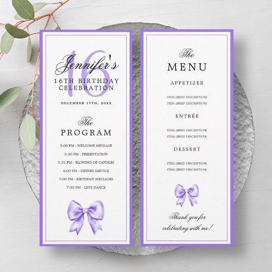 Menu du programme d'anniversaire 16 ans Elegant Vi