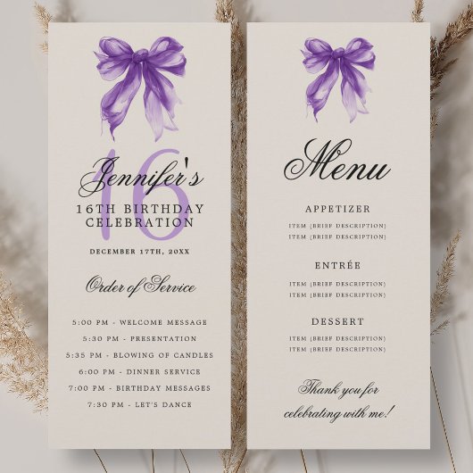 Menu du programme d'anniversaire 16 ans Elegant Vi
