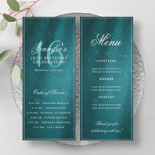 Menu du programme d'anniversaire 16 ans Turquoise
