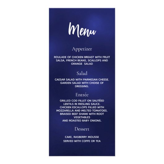 Menu du programme d'anniversaire bleu marine (Dos)
