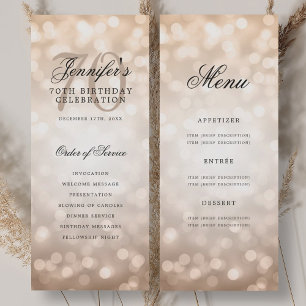 Menu du programme d'anniversaire de 70 ans Elegant