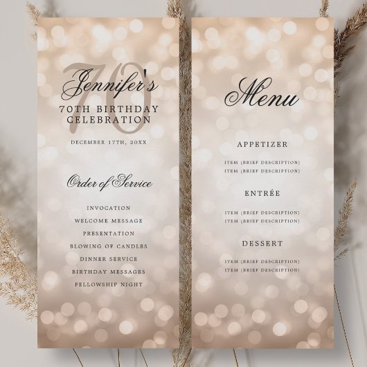 Menu du programme d'anniversaire de 70 ans Elegant
