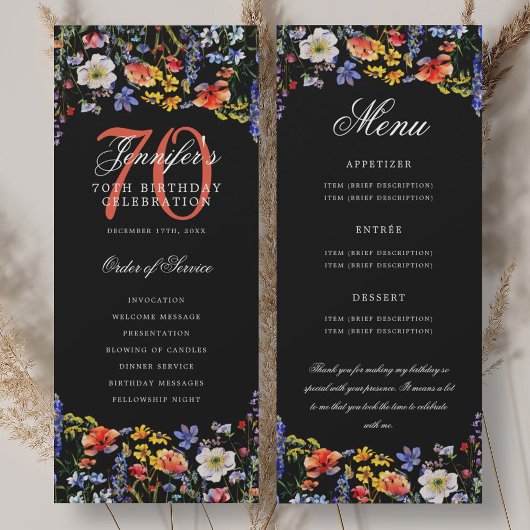 Menu du programme de 70e anniversaire floral Merci