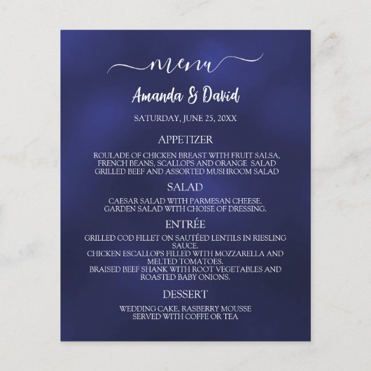 Menu du programme de mariage bleu marine blanc (Dos)