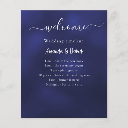 Menu du programme de mariage bleu marine blanc (Devant)