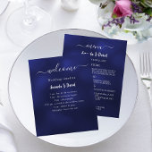 Menu du programme de mariage bleu marine blanc