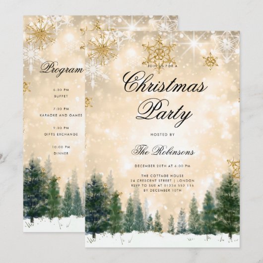 Menu du programme Invitation de Noël d'hiver d'or (Devant / Derrière)