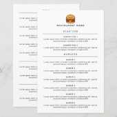 Menu du restaurant Cute Burger (Devant / Derrière)